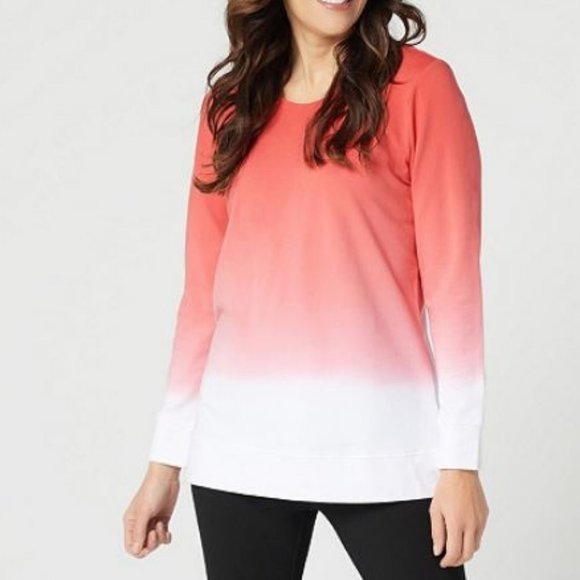 Denim&Co Tops - Denim & Co. French Terry Dip Dye Long-Sleeve Tunic